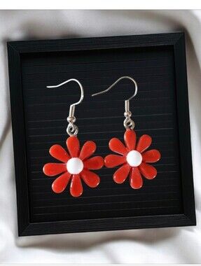 Red Daisy Flower Earrings